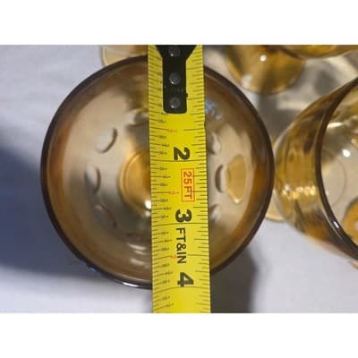 Set of 7 Vintage Bartlett Collins Amber Thumbprint Goblets 6.25" Water Glasses - Thumbnail 9