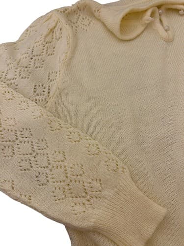Vintage Cream Pastel Yellow Pearl Puffed Sleeves Sweater Romantic Fall Pullover - Thumbnail 2