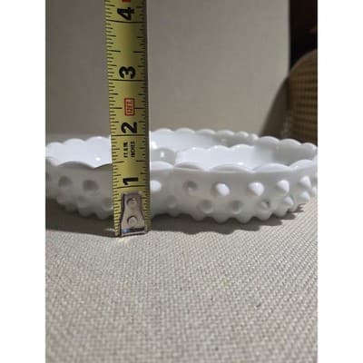 Vintage Fenton White Milk Glass Hobnail 3-Part Relish Dish Scalloped Edge - Thumbnail 3
