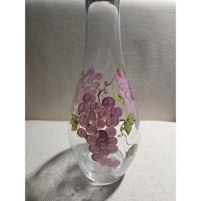 Home Essentials Vintage Hand Painted Wine Decanter Set 2 Glasses Purple Grapes - Thumbnail 3