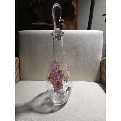 Home Essentials Vintage Hand Painted Wine Decanter Set 2 Glasses Purple Grapes - Thumbnail 4