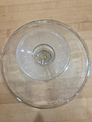 Vintage Jeannette Glass Harp Lyre Pedestal Cake Stand Gold Trim 10 Inch 1950s - Thumbnail 3