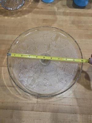 Vintage Jeannette Glass Harp Lyre Pedestal Cake Stand Gold Trim 10 Inch 1950s - Thumbnail 2