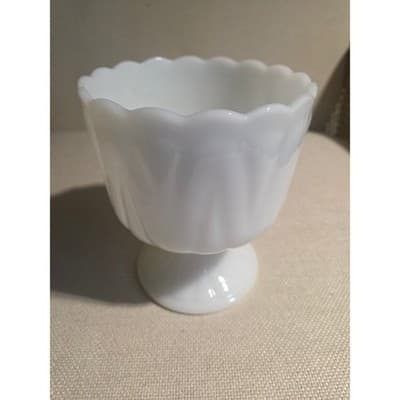 Vintage Milk Glass Pedestal Planter Bowl Scalloped Ribbed E.O. Brody Style 4.5" - Thumbnail 2