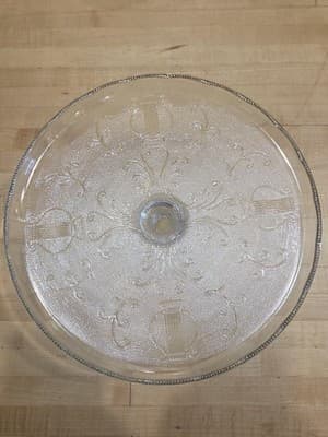 Vintage Jeannette Glass Harp Lyre Pedestal Cake Stand Gold Trim 10 Inch 1950s - Thumbnail 5