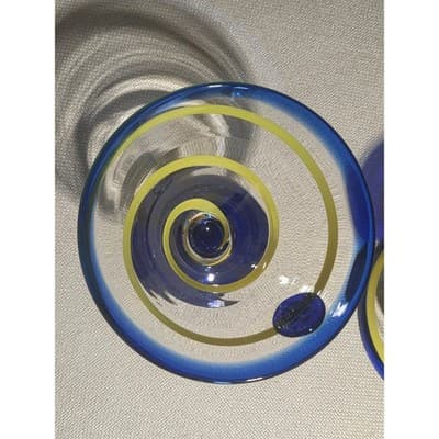 Lot of 4 Kosta Boda Royal Caribbean Martini Glasses Blue Swirl AS IS Fleabites - Thumbnail 3
