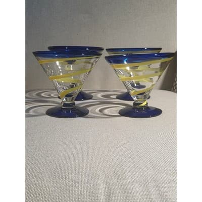 Lot of 4 Kosta Boda Royal Caribbean Martini Glasses Blue Swirl AS IS Fleabites - Thumbnail 6