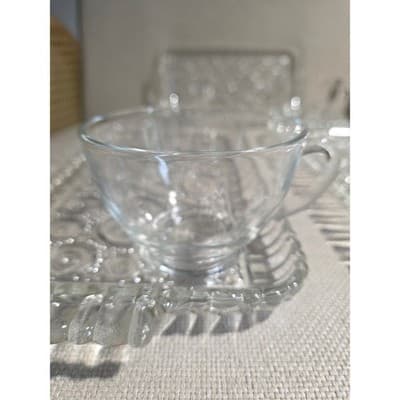 Vintage Anchor Hocking Colonial Lady Snack Set 4 Trays 4 Cups MCM Clear Glass - Thumbnail 2