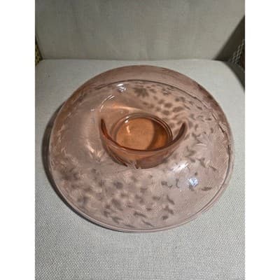 Vtg 12" Lancaster Glass Pink Depression Centerpiece Bowl Floral Etched 1930s - Thumbnail 5