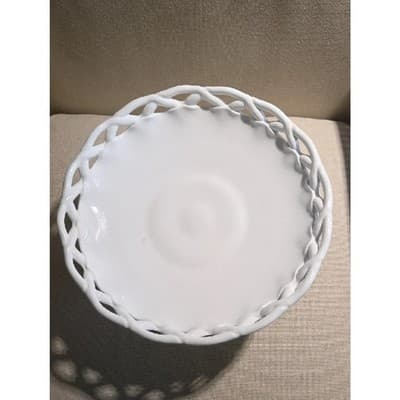 Vintage Pitman Dreitzer Milk Glass Old Colony Pedestal Bowl – Lacy Edge 1960s - Thumbnail 2