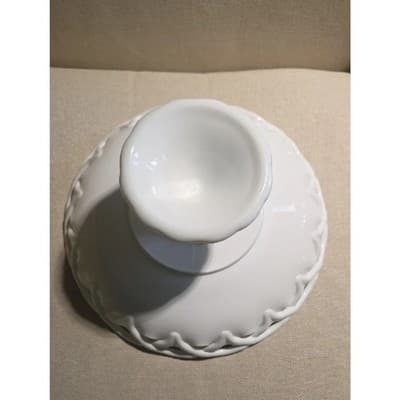 Vintage Pitman Dreitzer Milk Glass Old Colony Pedestal Bowl – Lacy Edge 1960s - Thumbnail 4