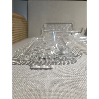 Vintage Anchor Hocking Colonial Lady Snack Set 4 Trays 4 Cups MCM Clear Glass - Thumbnail 3