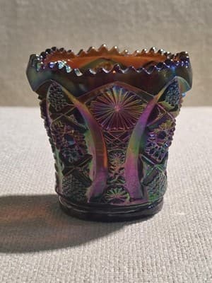 Imperial Purple Carnival Glass Toothpick Hilder, Iridescent Finish, Round, - Thumbnail 2