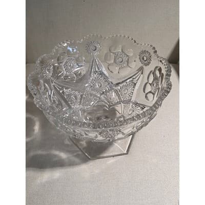 Antique McKee Sextec Pattern 11.5" Pedestal Centerpiece Bowl UV Manganese Glow - Thumbnail 9