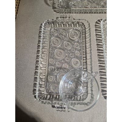 Vintage Anchor Hocking Colonial Lady Snack Set 4 Trays 4 Cups MCM Clear Glass - Thumbnail 4