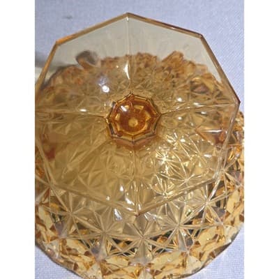 Vintage Kemple Amber Glass Large 11.5" Console Bowl Footed Two Handles Toltec - Thumbnail 7