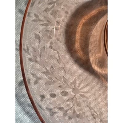 Vtg 12" Lancaster Glass Pink Depression Centerpiece Bowl Floral Etched 1930s - Thumbnail 3