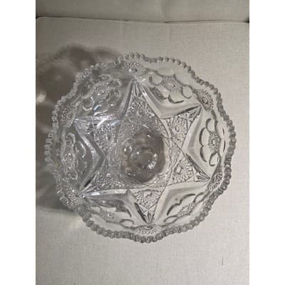 Antique McKee Sextec Pattern 11.5" Pedestal Centerpiece Bowl UV Manganese Glow - Thumbnail 8