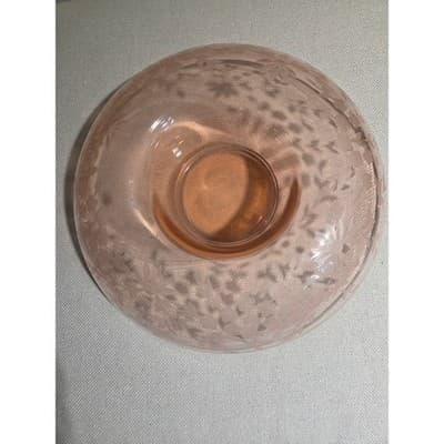 Vtg 12" Lancaster Glass Pink Depression Centerpiece Bowl Floral Etched 1930s - Thumbnail 4