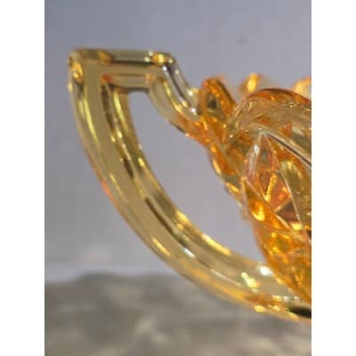 Vintage Kemple Amber Glass Large 11.5" Console Bowl Footed Two Handles Toltec - Thumbnail 4