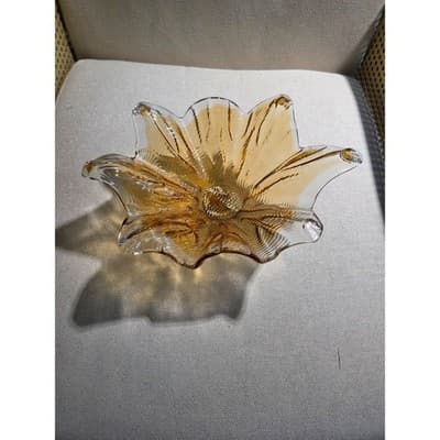 Antica Cristalleria Italiana Murano Amber Glass Silver Footed Bowl 11 3/4” Width - Thumbnail 2