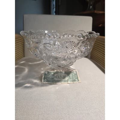 Antique McKee Sextec Pattern 11.5" Pedestal Centerpiece Bowl UV Manganese Glow - Thumbnail 3