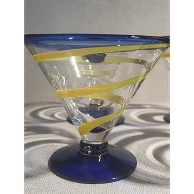 Lot of 4 Kosta Boda Royal Caribbean Martini Glasses Blue Swirl AS IS Fleabites - Thumbnail 5