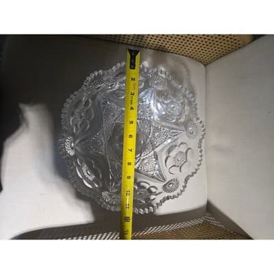 Antique McKee Sextec Pattern 11.5" Pedestal Centerpiece Bowl UV Manganese Glow - Thumbnail 11