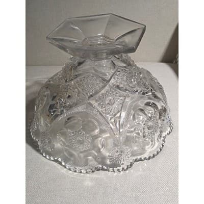 Antique McKee Sextec Pattern 11.5" Pedestal Centerpiece Bowl UV Manganese Glow - Thumbnail 6