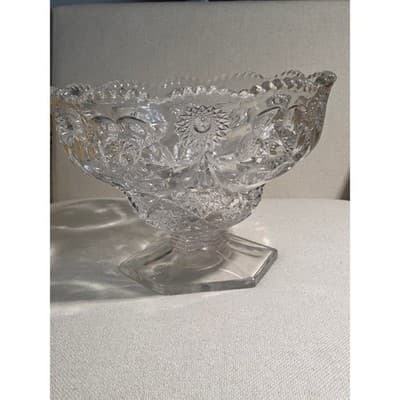 Antique McKee Sextec Pattern 11.5" Pedestal Centerpiece Bowl UV Manganese Glow - Thumbnail 4