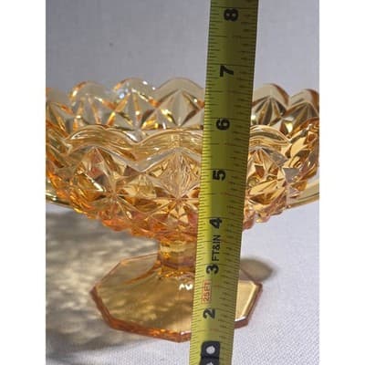 Vintage Kemple Amber Glass Large 11.5" Console Bowl Footed Two Handles Toltec - Thumbnail 9