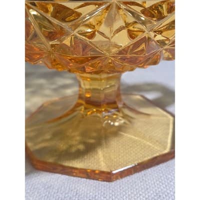 Vintage Kemple Amber Glass Large 11.5" Console Bowl Footed Two Handles Toltec - Thumbnail 6