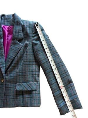 Vintage Gray Blue Wool Fitted Jacket Skinny Fit Collegiate Pink Plaid Preppy - Thumbnail 7