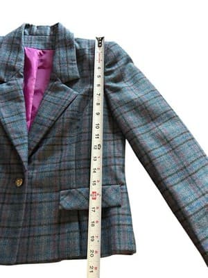Vintage Gray Blue Wool Fitted Jacket Skinny Fit Collegiate Pink Plaid Preppy - Thumbnail 8