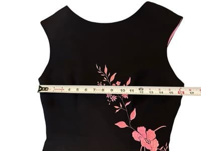 Vintage Y2K Black & Pink Embroidered Flowers Maxi Sheath Dress Glam Evening Prom - Thumbnail 11