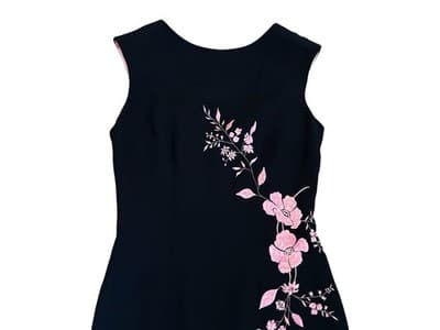 Vintage Y2K Black & Pink Embroidered Flowers Maxi Sheath Dress Glam Evening Prom - Thumbnail 9