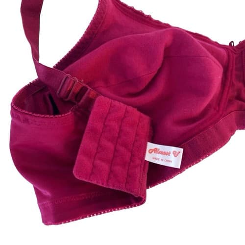 40D Bra Wine Burgundy No Wire Free Pearl Bow Lace Lingerie Soft Fabric Wireless - Thumbnail 3