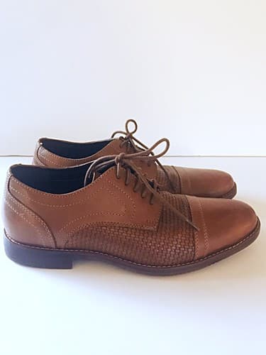 Mens Rockports 7 Brown Genuine Leather Woven Oxford Loafer Brogue Excellent Cond - Thumbnail 2