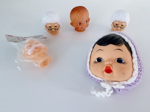 Vintage Doll Part Kitschy Craft 1990s Grandma Grandpa Babydoll Head Creepy Weird - Thumbnail 2