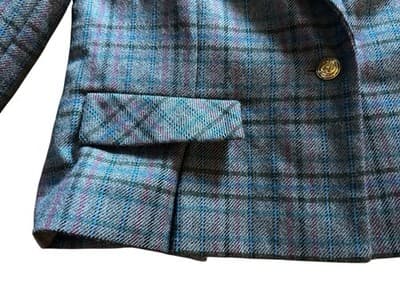 Vintage Gray Blue Wool Fitted Jacket Skinny Fit Collegiate Pink Plaid Preppy - Thumbnail 10