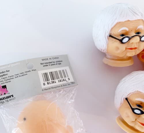 Vintage Doll Part Kitschy Craft 1990s Grandma Grandpa Babydoll Head Creepy Weird - Thumbnail 5