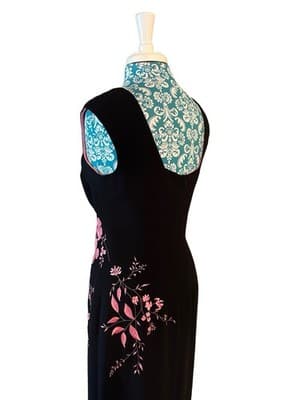 Vintage Y2K Black & Pink Embroidered Flowers Maxi Sheath Dress Glam Evening Prom - Thumbnail 15