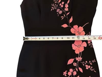 Vintage Y2K Black & Pink Embroidered Flowers Maxi Sheath Dress Glam Evening Prom - Thumbnail 12