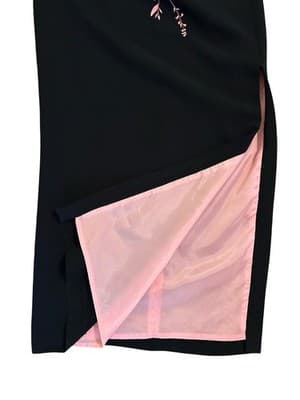 Vintage Y2K Black & Pink Embroidered Flowers Maxi Sheath Dress Glam Evening Prom - Thumbnail 13