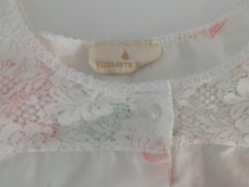 Vintage Shabby Chic Robe Pastel Pink & Aqua Floral Puffed Sleeve Pearl Button - Thumbnail 4