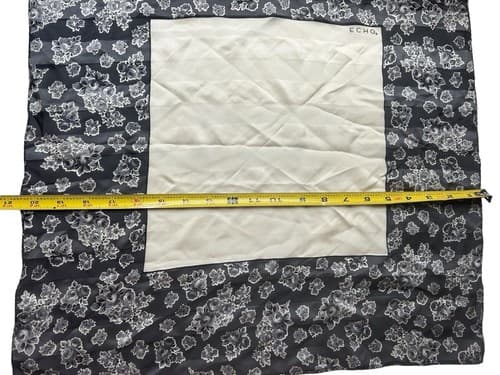 Vintage Echo Silk Scarf Gray Square Floral Elegant Fall Cream Old Money Class - Thumbnail 4