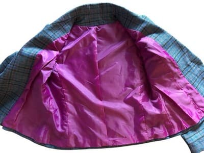 Vintage Gray Blue Wool Fitted Jacket Skinny Fit Collegiate Pink Plaid Preppy - Thumbnail 9