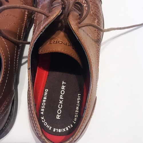 Mens Rockports 7 Brown Genuine Leather Woven Oxford Loafer Brogue Excellent Cond - Thumbnail 4