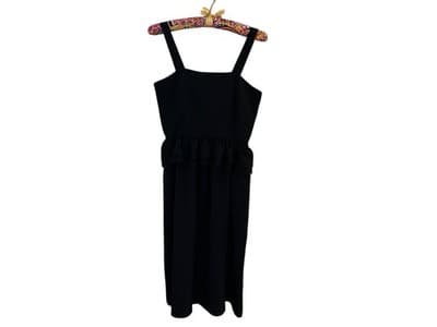 Vintage Black PEPLUM DRESS 1980’s Sundress Day dress Rockabilly Retro Romantic - Thumbnail 4