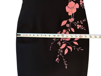 Vintage Y2K Black & Pink Embroidered Flowers Maxi Sheath Dress Glam Evening Prom - Thumbnail 10